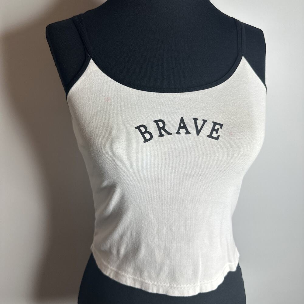 Rebellious One Womens Brave White Black Spaghetti Strap Tank Top Extra Small Y2K